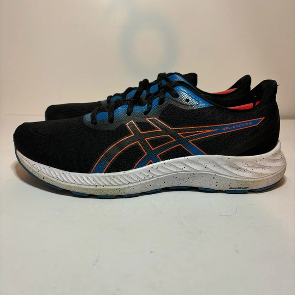 ASICS Gel-Excite 8 Black Blue Mesh Lace Up Low Top Running Sneakers Sz Mens 11.5 - Picture 1 of 9